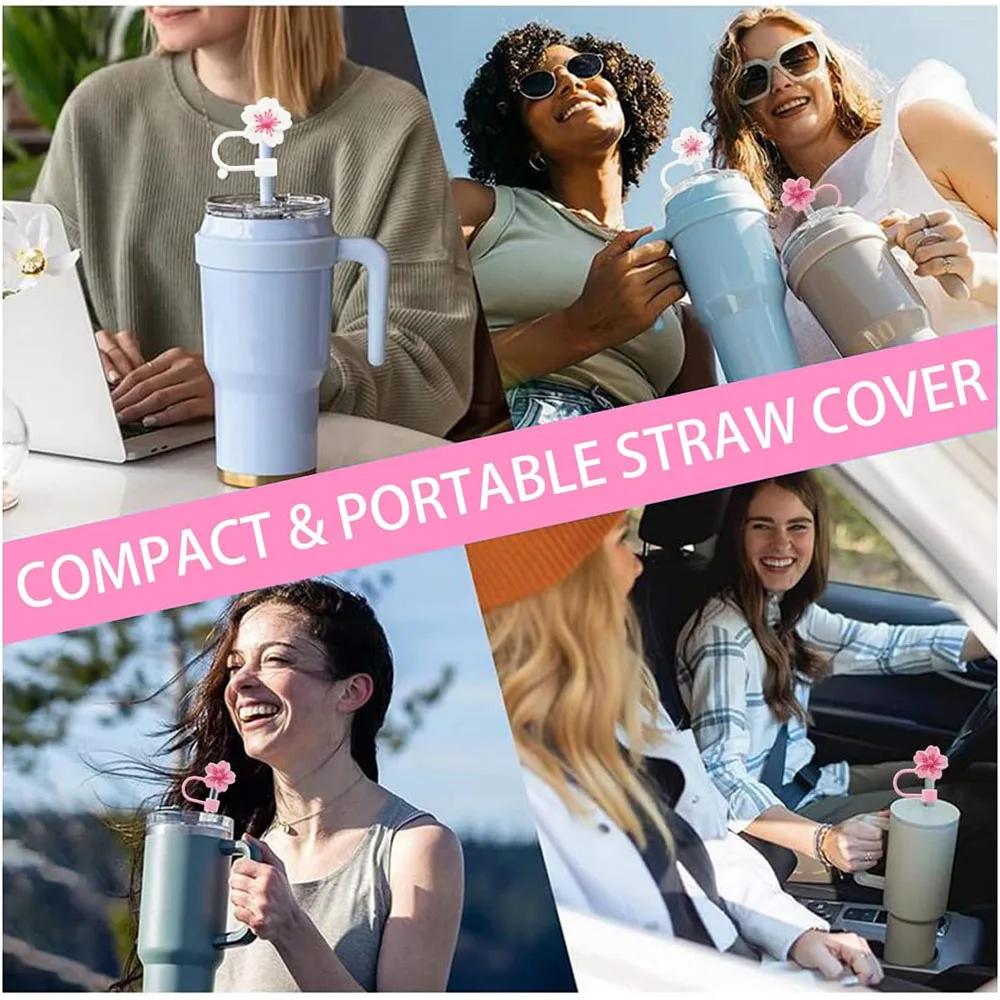 2pcs Straw Cover Cap for Stanley Cup Accessories,Lids Flowers Tip Covers Silicone Straw Topper 10mm Reusable Straw Tips