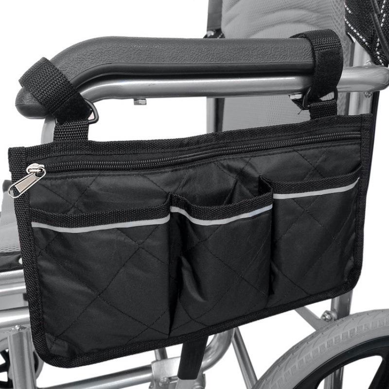 Universal Reflective Wheelchair Armrest & Stroller Storage Bag with Velcro Strap