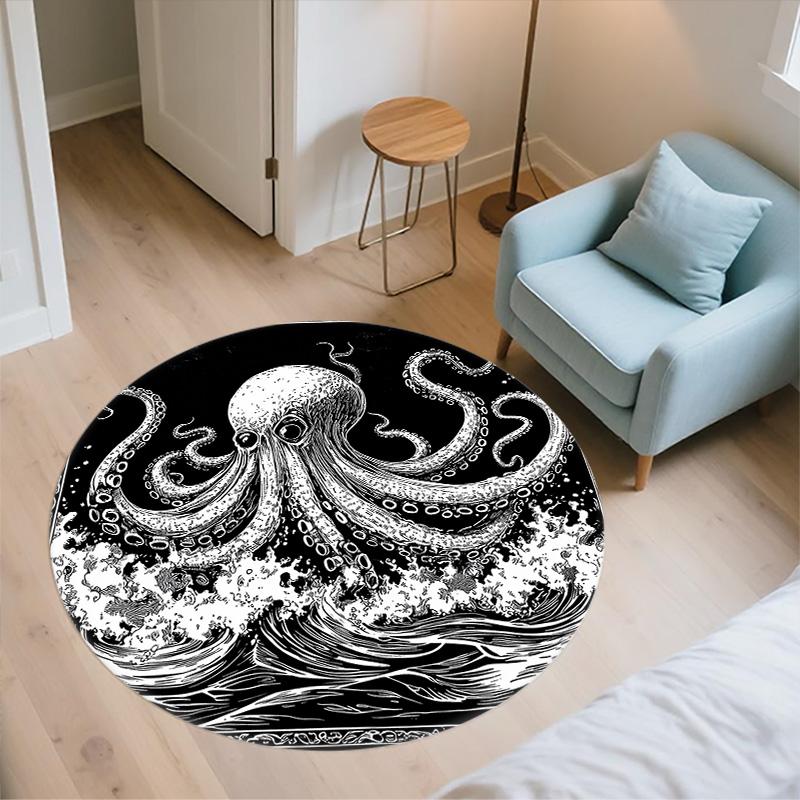 Oktopus,Runder Teppich,Teppich für Wohnzimmer Schlafzimmer Sofa Spielzimmer Dekor,Rutschfeste Fußmatte