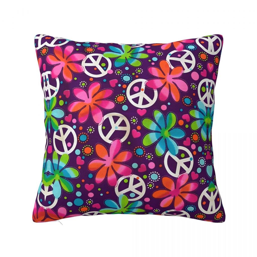 Frieden Blume Liebe Muster Kissenbezug Polyester Kissenhülle Dekorativ Geheimnisvoll Kissenbezug Abdeckung Zuhause Reißverschluss 4040cm