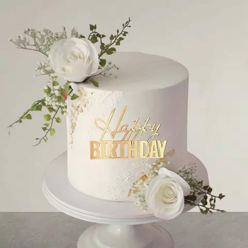 5/10pcs Gold Acrylic Happy Birthday Cake Toppers Side Cake Decoration for Kids Adults Birthday Cake Dessert DIY Decor Supplies