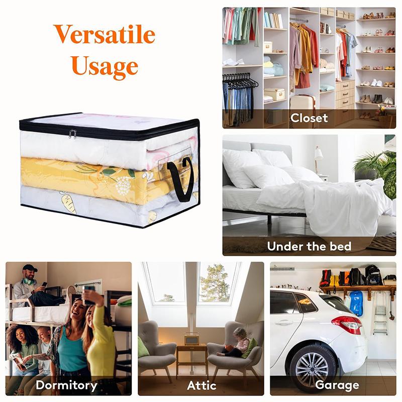 Clear Clothes Storage Bags 60L Plastic Blanket Storage Bags Vinyl Foldable Moving Bags With Zipper Closet Organizers