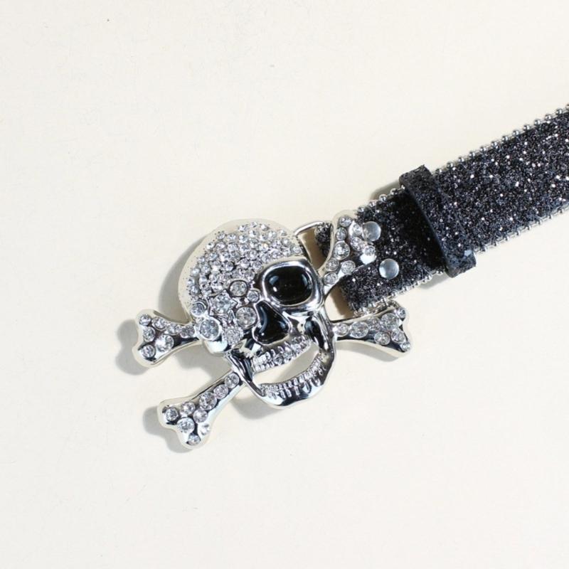 Fashionable Rhinestones Studded Belt Skull Pattern Waist Belt Durability Belt for Enhancing Dresses and Casual Looks