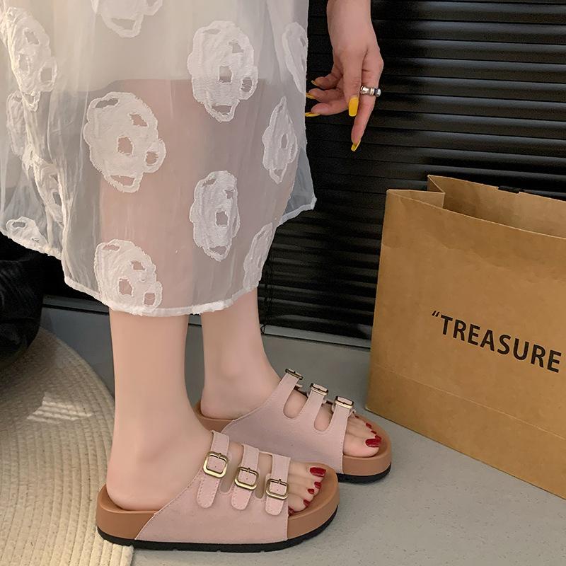 Fashion Shoes Women Female Slippers Platform Low Flock Slides Fashion Soft 2025 Beach Luxury Rome Hoof Heels Rubber Casual PU Fabric