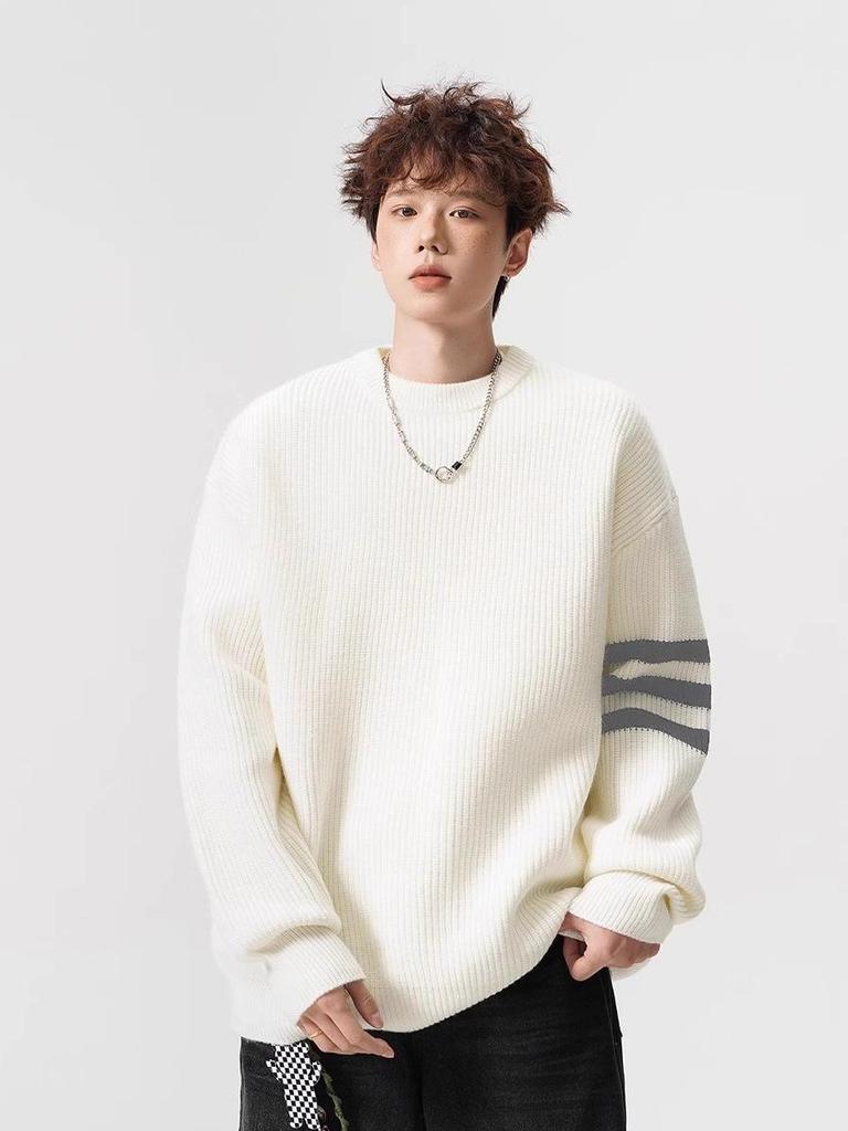 Unisex Gestreifter Lässiger Strickpullover - Winter Innen-Basisschicht, Rundhals