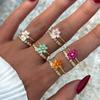 Exquisite Colorful Zircon Flower Design Stainless Steel Rings Gold Plated Waterproof Jewelry For Daily Wear Vacation Seaside