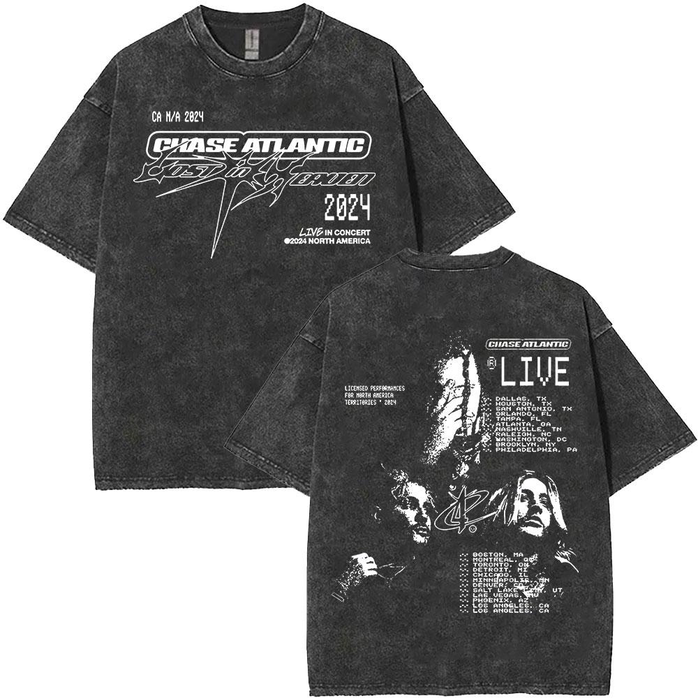 Chase Atlantic Ztraceni v Evropě a UK Turné 2025 Album Vintage Praná Pánská Hip Hop Gotická Trička Streetwear s Krátkým Rukávem