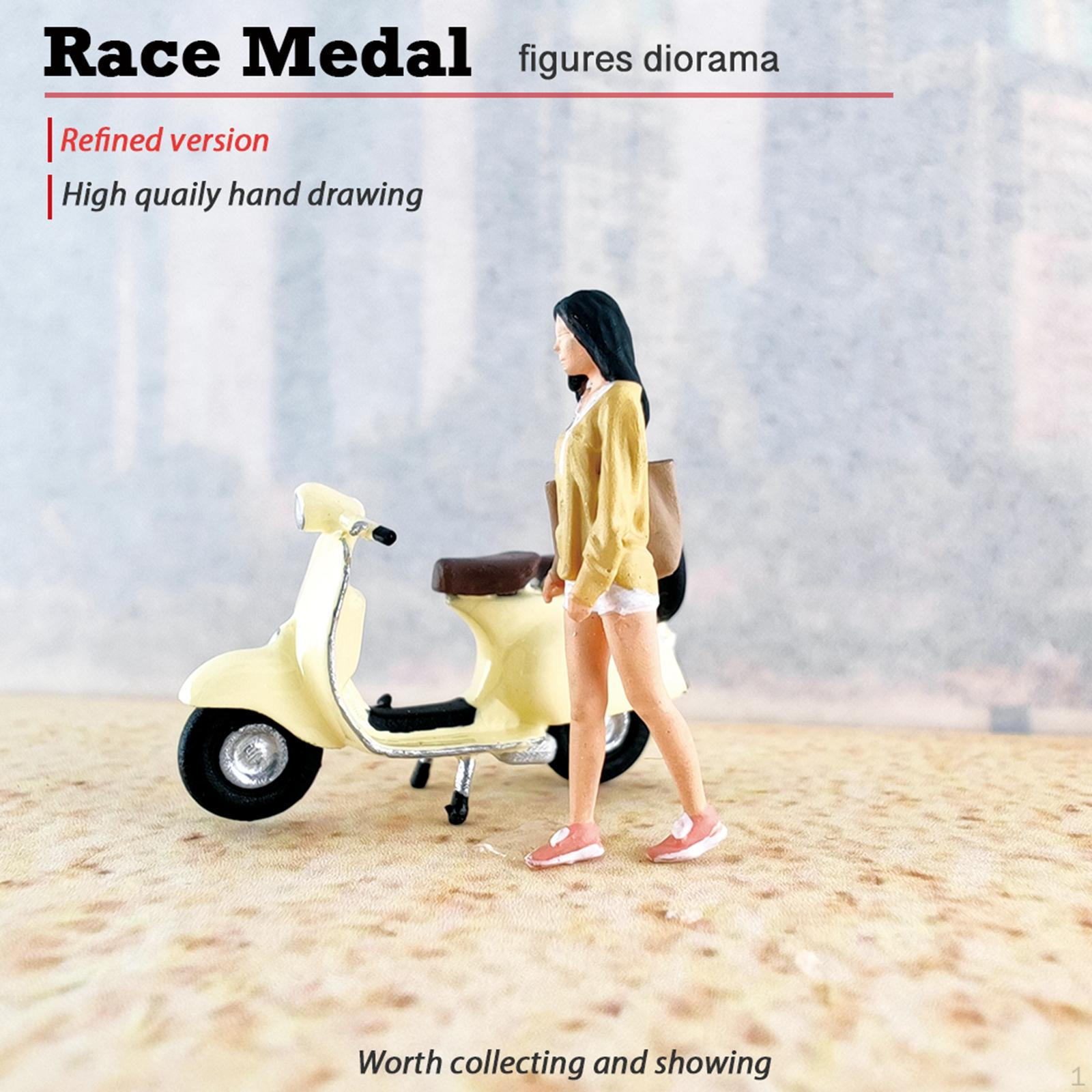 1 Set 1:64 Scale Figure Girl Motorcycle People Figurines Model Figures Tiny Lady Scene жёлтый