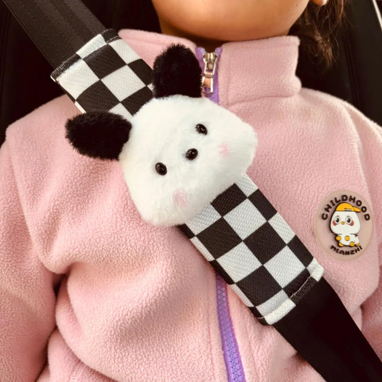 

Cartoon Sherpa Car Seat Belt Cover Shoulder Strap Harness Cushion Cute Car Seatbelt Shoulder Pad Protector Auto Neck Support чорний