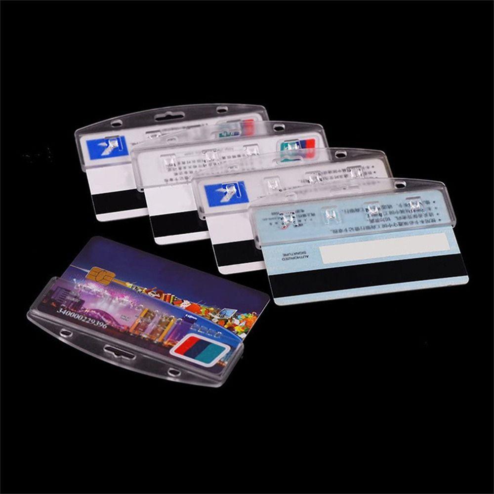 Horizontal Half Card Holder Transparent Name Card Cover Retractable Badge Reel Hospital Student