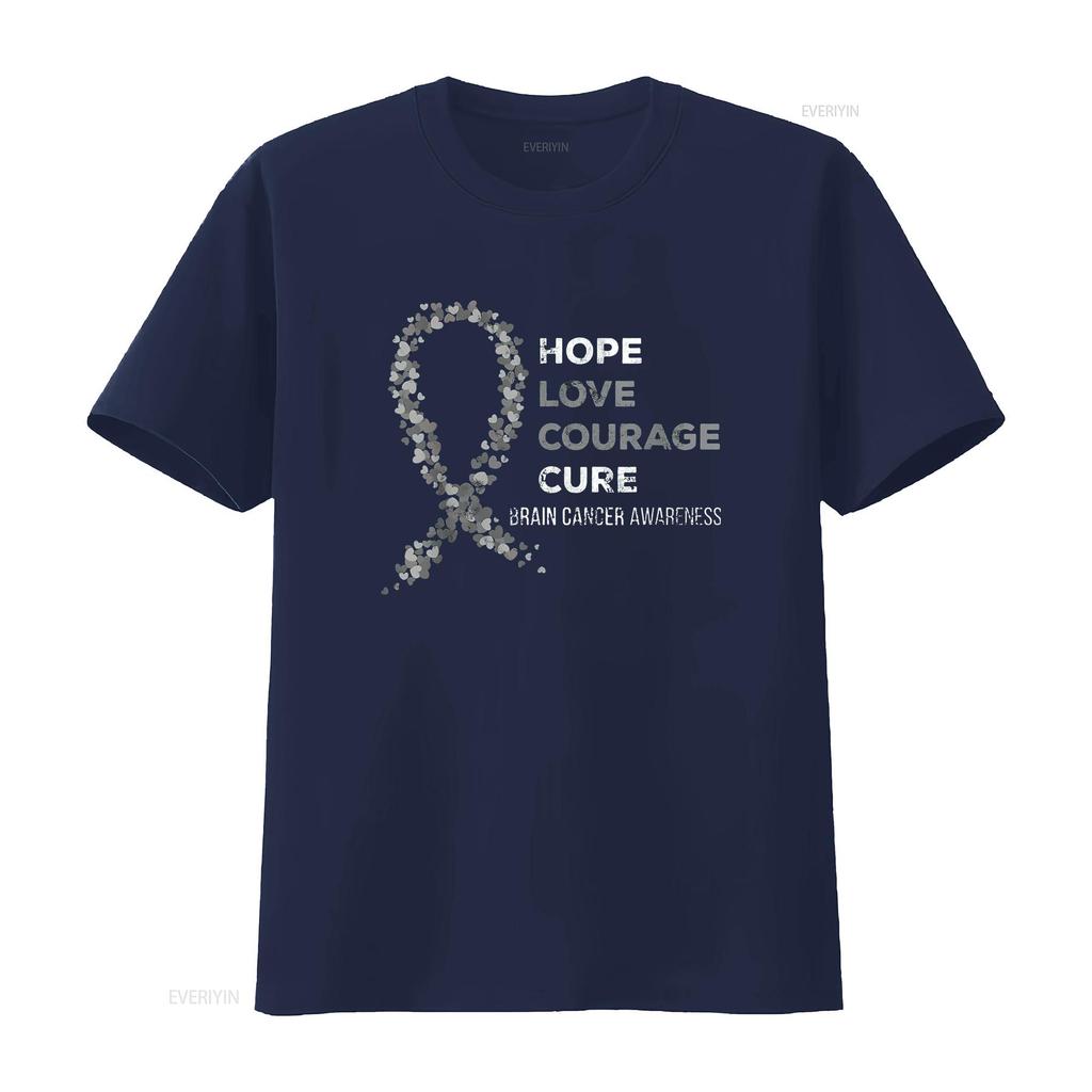 Womens Hope Love Courage Support Brain Cancer Awareness T Shirt Black 2X Large vintage Washed fashion Stretched homme Slightly