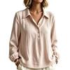 Women's Casual Long Sleeve Buttoned V-Neck Loose Fit Pullover Top for Daily Wear