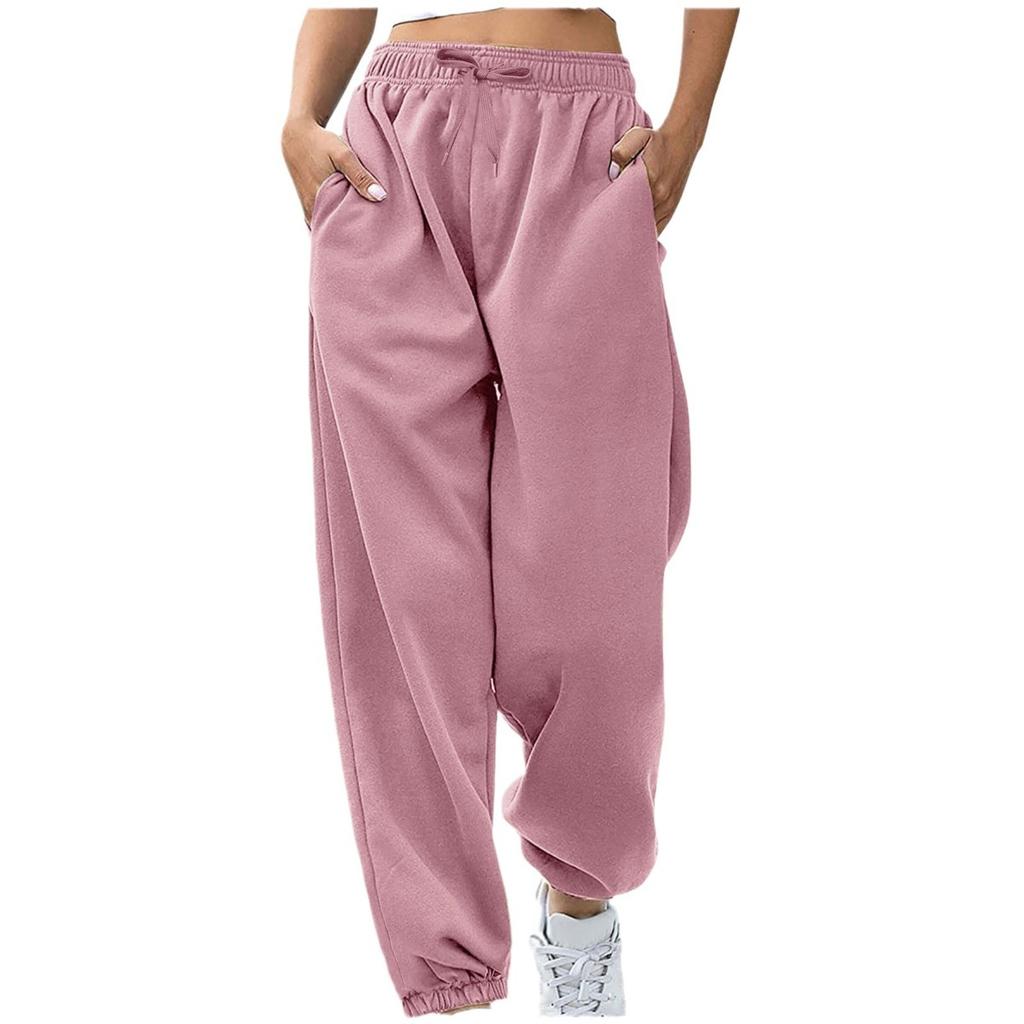 Damen Fleecegefütterte Lockere Konische Jogginghose, Kordelzug Taille Taschen Lässige Haus Sport Hosen für Grenzüberschreitend Europa Amerika