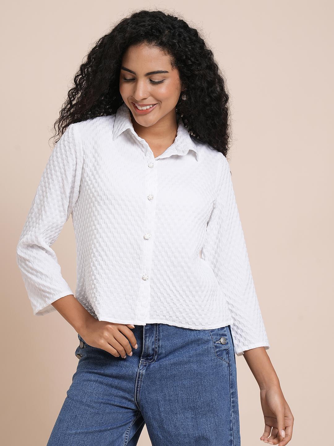 

Женская классическая непрозрачная полосатая повседневная рубашка S белый