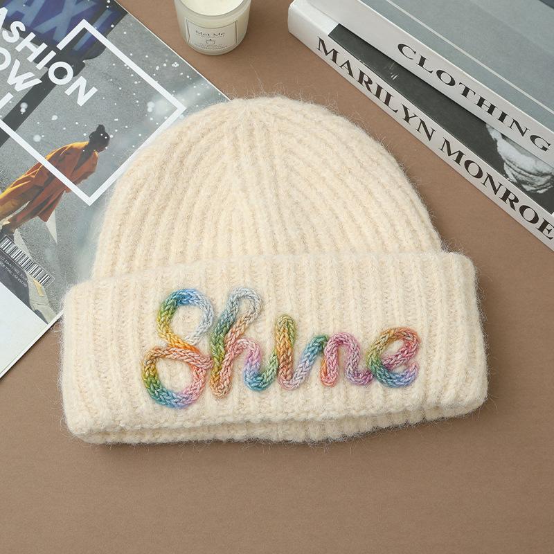 

Hat for Women In FallSeason and ColdSeason Colorful Lines Warm Knitted Hat Korean Style Versatile Big Head Flange Hat Outside Cold Hat average size