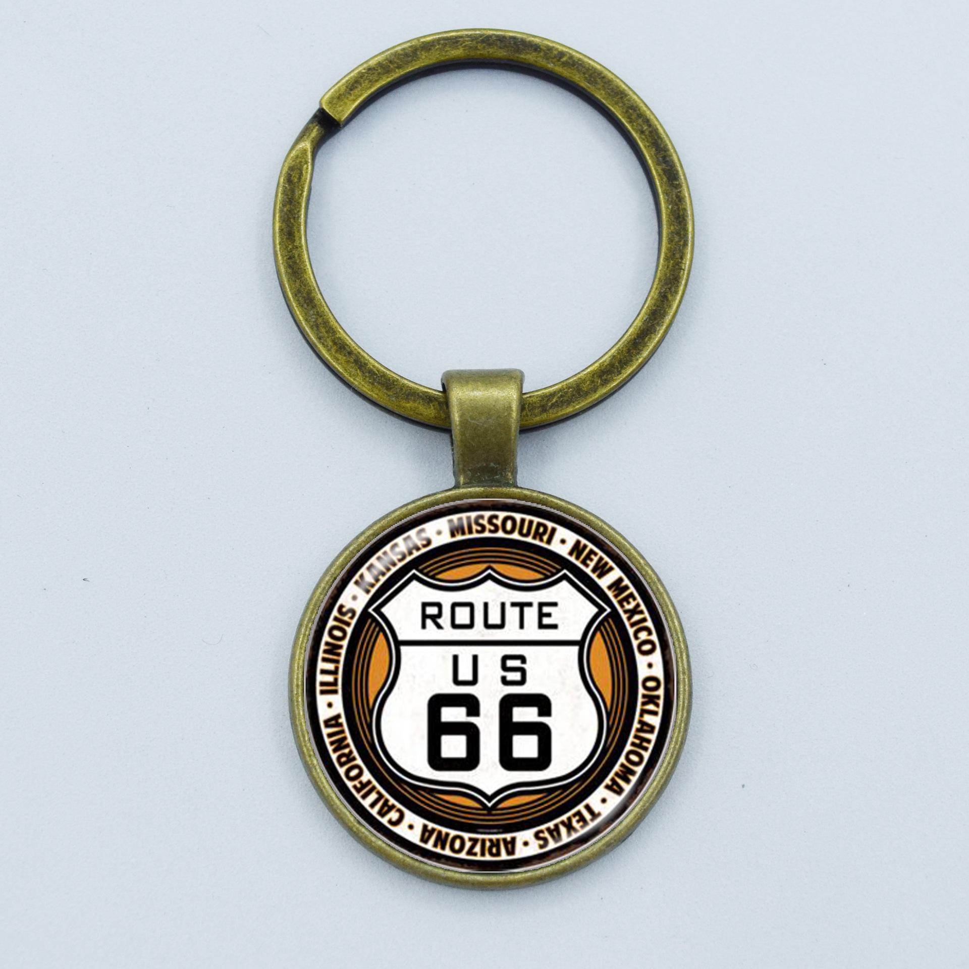Route 66 Time Gem Keychain Pendant for Motorcycles & Cars