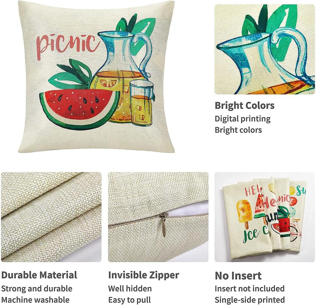 Sommer-Kissenbezüge 18x18: Wassermelone Dekorative Kissenbezüge Bauernhaus Kissenbezüge Boho Kissenbezüge für Sofa Couch Schlafzimmer