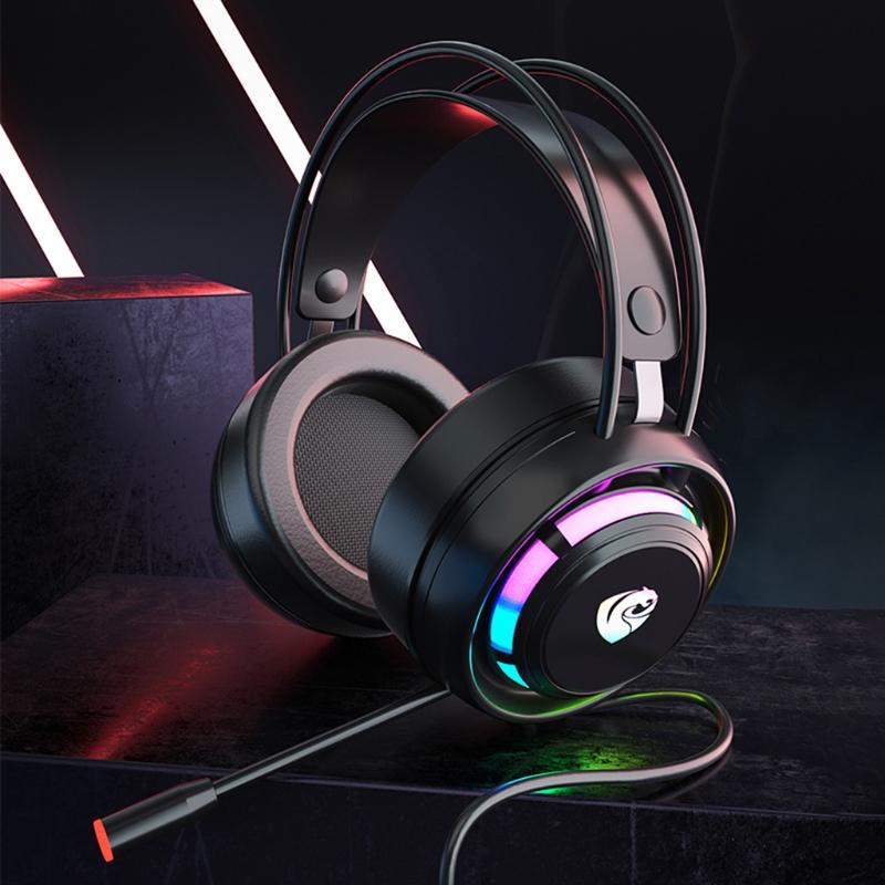 RGB Light Gaming Headset Surround Stereo Sound Earphone Soft Earmuffs Powerful Ergonomic Design Comfortable to Wear