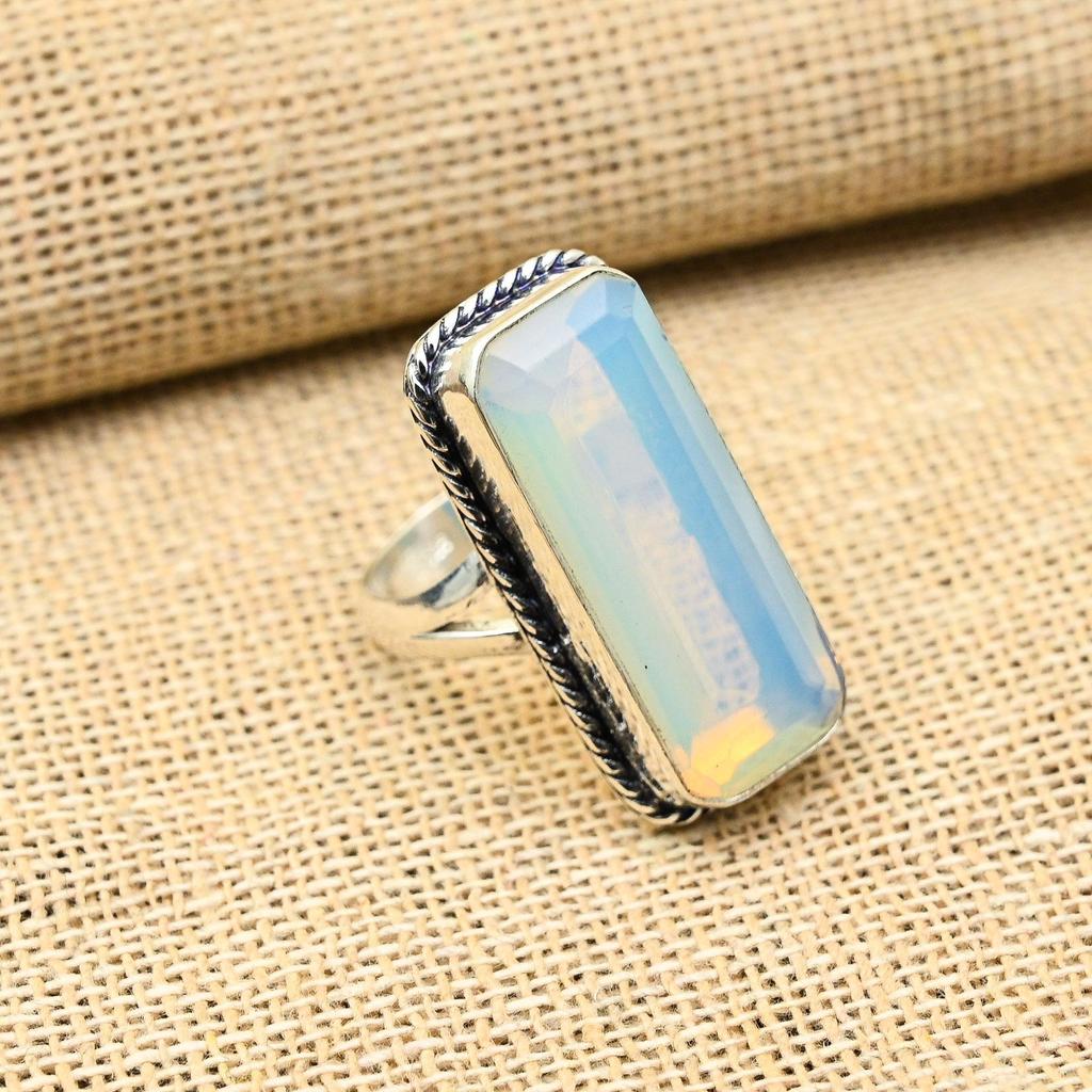 Opal lăptos orbitor, piatră prețioasă realizată manual, bijuterii din argint 925, inel minunat pentru femei