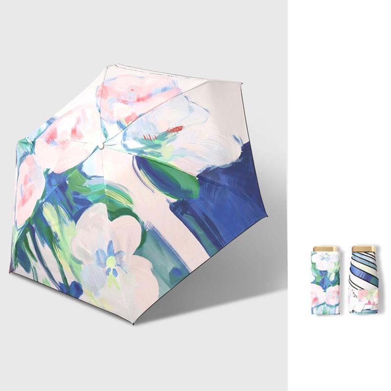 

Мини карманный зонтик от дождя, картина маслом, зонт с принтом, дорожный зонт от солнца, легкий ветрозащитный портативный 6-складной зонтик