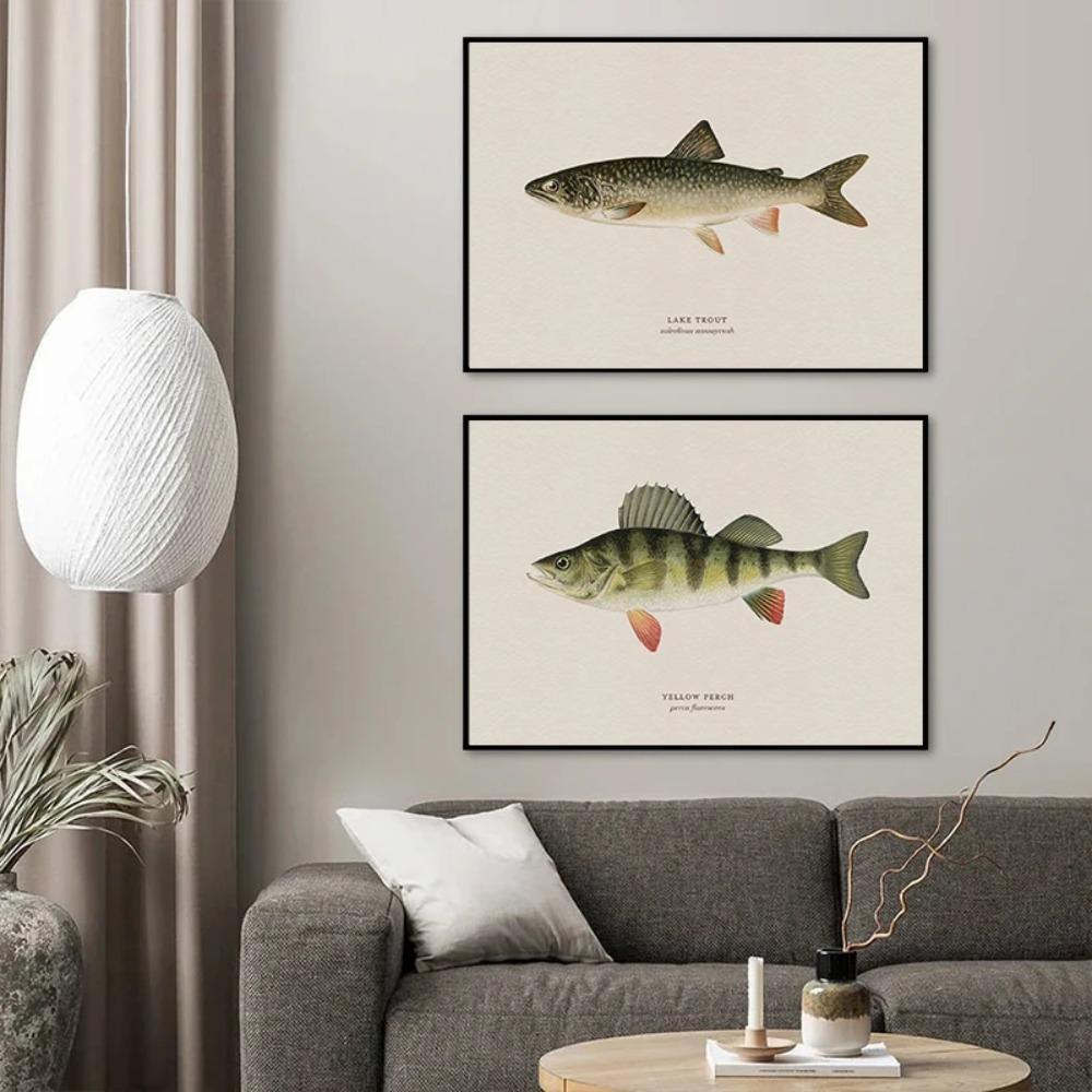 Vintage Bass Fish Trout Fly Fishing Posters Prints Canvas Painting Fisherman Retro Wall Art Picture for Living Room Home Decor