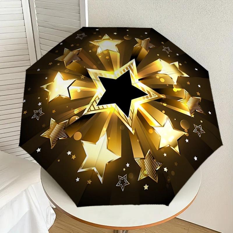 1pc Golden Stars Automatic Open/Close Umbrella, 8-Rib Sturdy Frame,Ideal Birthday/Gift for Men & Women, Outdoor Accessory yy251126049