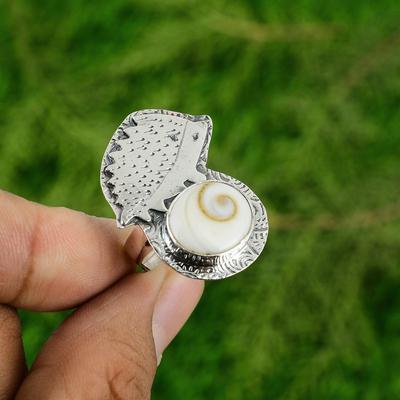 Cadeau Pour Elle Argent 925 Coquille Oeil de Shiva Naturel Multi-Pierres Bague Réglable