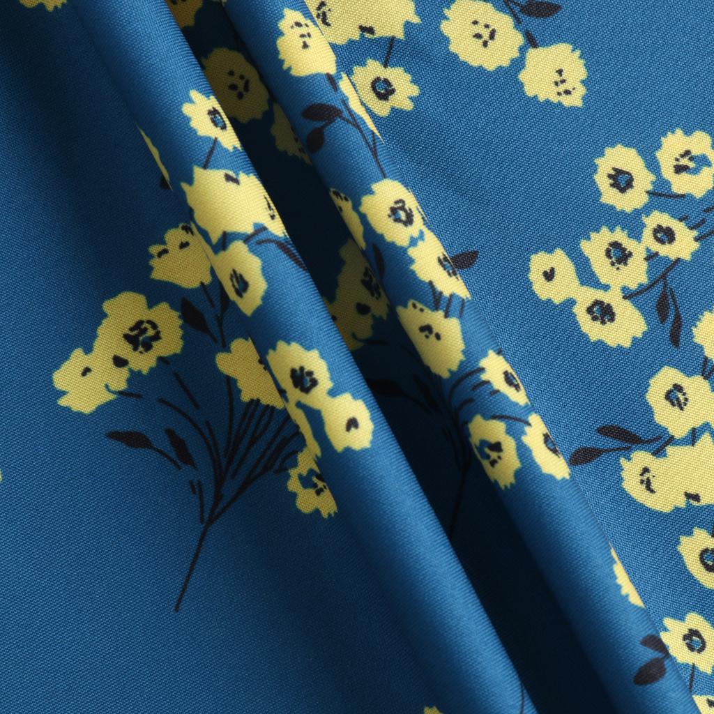 Dámské falešné dvoudílné bavlněné konopné šaty s vintage potištěným výstřihem do V se středním rukávem