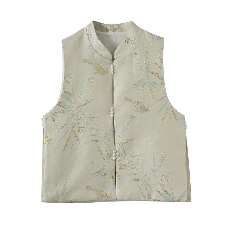 

Женский весенний жилет с жаккардовым узором и воротником-стойкой без рукавов, маленький жилет премиум-класса L [Recommended 100-56kg]