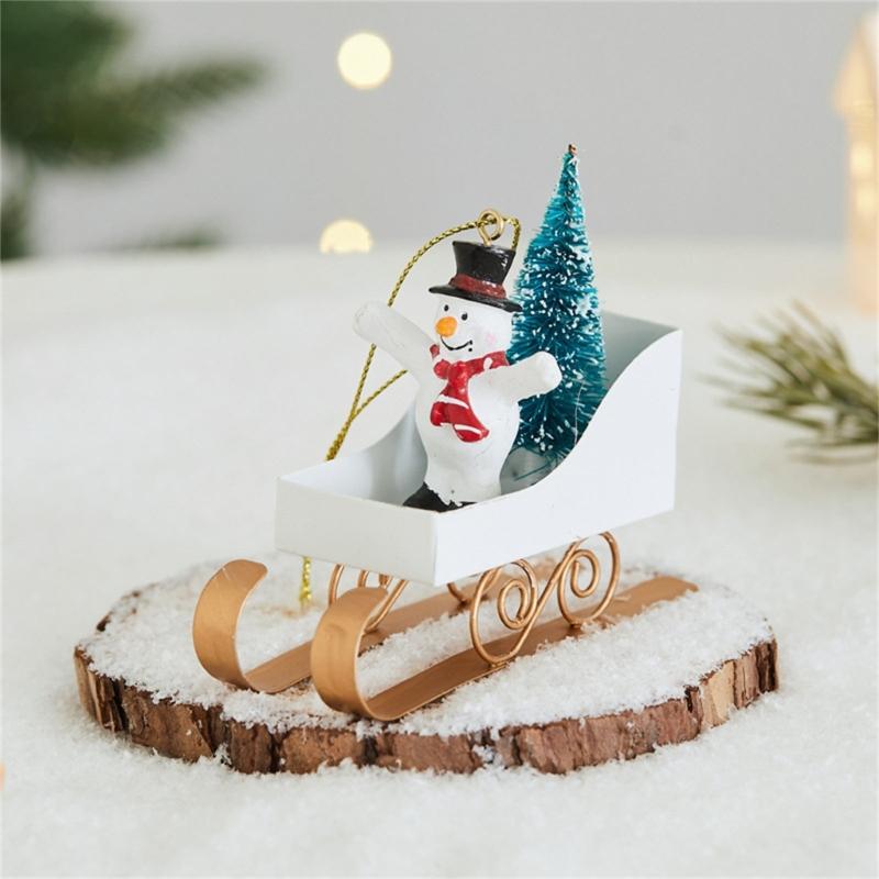 Retro Metal Sleigh Hanging Ornament Christmas Tree Decoration For Mantel Window Door Entryway Display Car Interiors