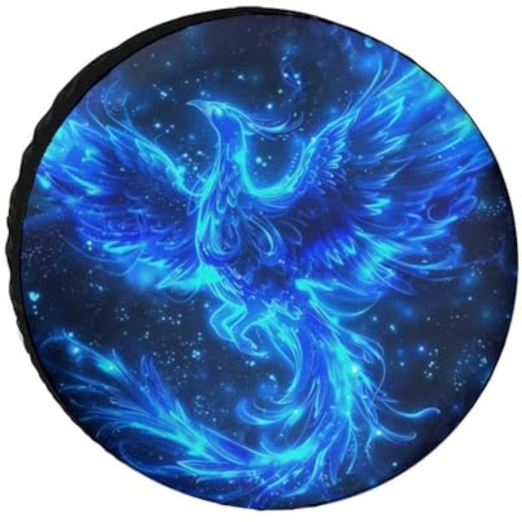 Blue Neon Phoenix Spare Tire Cover Waterproof Wheel Protector Durable 32 Inch Vehicle Cover