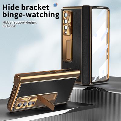 S Pen Holder Leather Folding Cover Case For Samsung Galaxy Z Fold 4 Fold4 Fold3 Fold 3 Tempered Glass Protector Film Cases