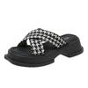2025 New Cross-woven Thick-soled Roman Sandals Women's Retro Square Head Fashion Wear One-word Beach Shoes Women