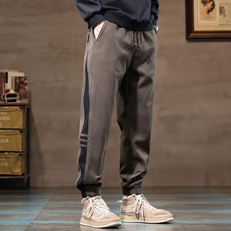 Nové podzimní pánské ležérní kalhoty volného střihu sportovní střih trendy prošívání všestranné harémové kalhoty