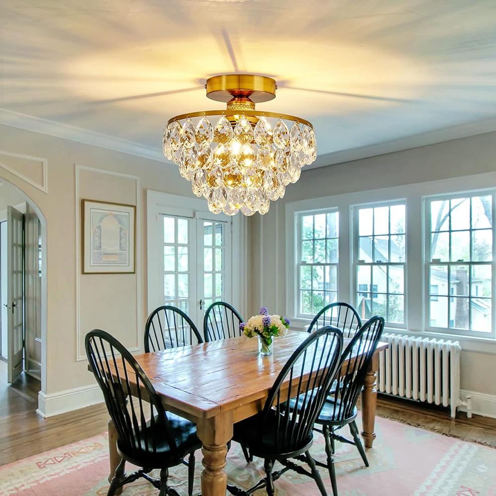 Modern Small Crystal Ceiling Light Fixture Mini Gold Semi Flush Mount Chandelier Light Fixture for Hallway Bedroom Bathroom Closet e27