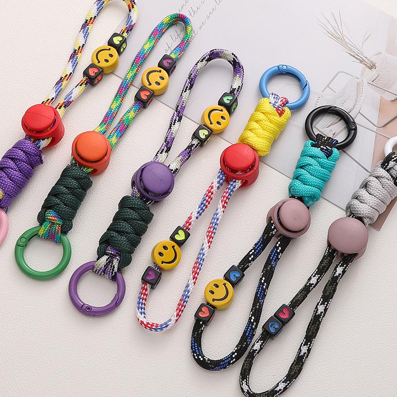1Pc Handcrafted Woven Smiling Face Lanyard Creative Keychain For Short Universal Mobile Phone And Car Keychain Practical