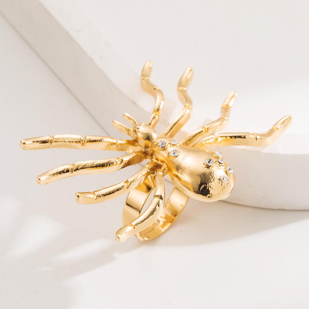 Trendy Spider Rhinestone Jewelry Set: Earrings, Necklace, Brooch, Ring