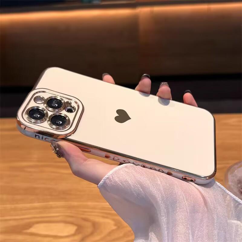 Luxury Plating Love Heat Phone Case For Samsung Galaxy A54 A53 A04S A14 A24 A34 A23 A52 S20 S21 S22 S23 Ultra Plus iPhone 14 13 12 11 Pro Max Cover