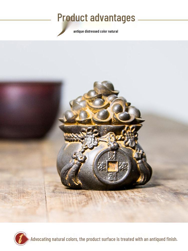Ornamento Vaso del Tesoro Yuanbao della Fortuna: Decorazione Desktop Retrò per Attirare Ricchezza