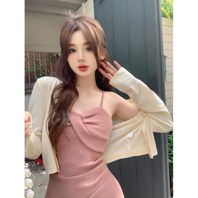 Plus Size Women s Summer Camisole Dress Two-Piece Set with Cardigan - Slimming French Style Waist-Cinched Long Dress Medium