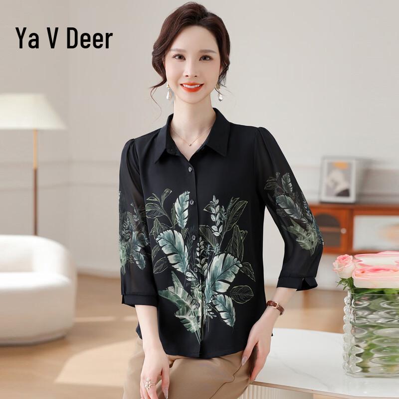 Women s Summer Floral Print Chiffon Blouse 3XL