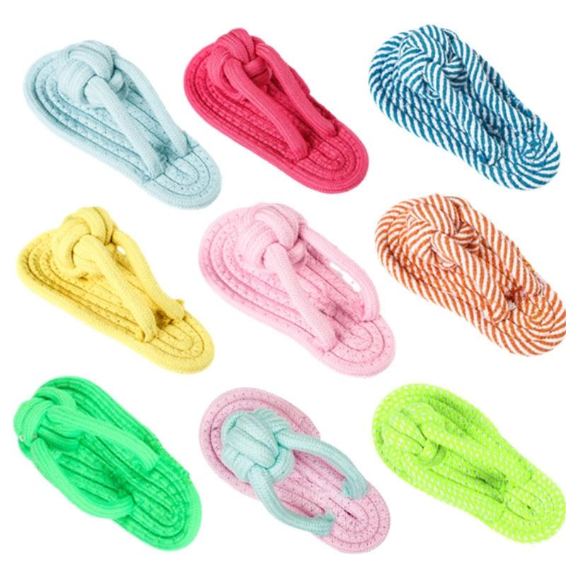 Handmade Braided Cotton Rope Dog Toy Slipper for Small Puppies Chew Resistant Dental Cleaning Teeth Healths Playing Fun