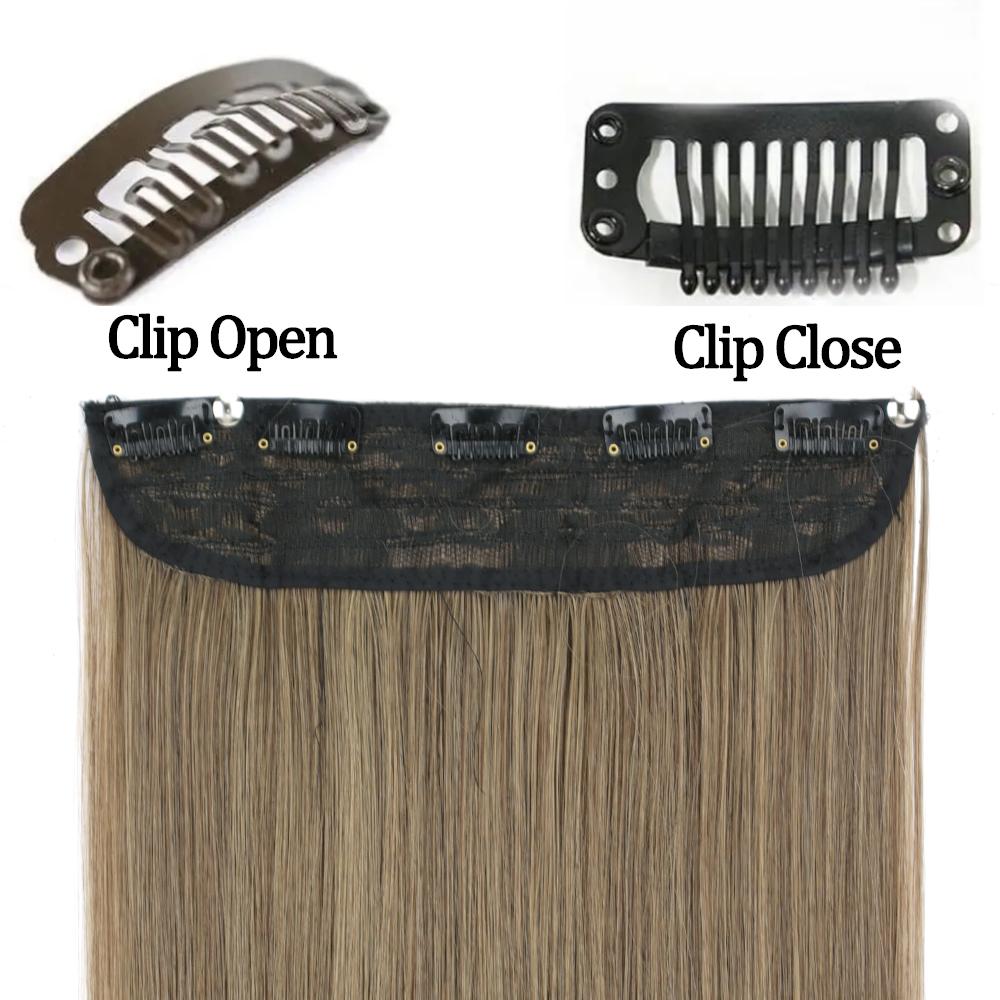 MERISIHAIR Women Fashion Long Straight Synthetic Fiber Hair Extensions 5 Clips Invisible Hairpiece for Daily Wear