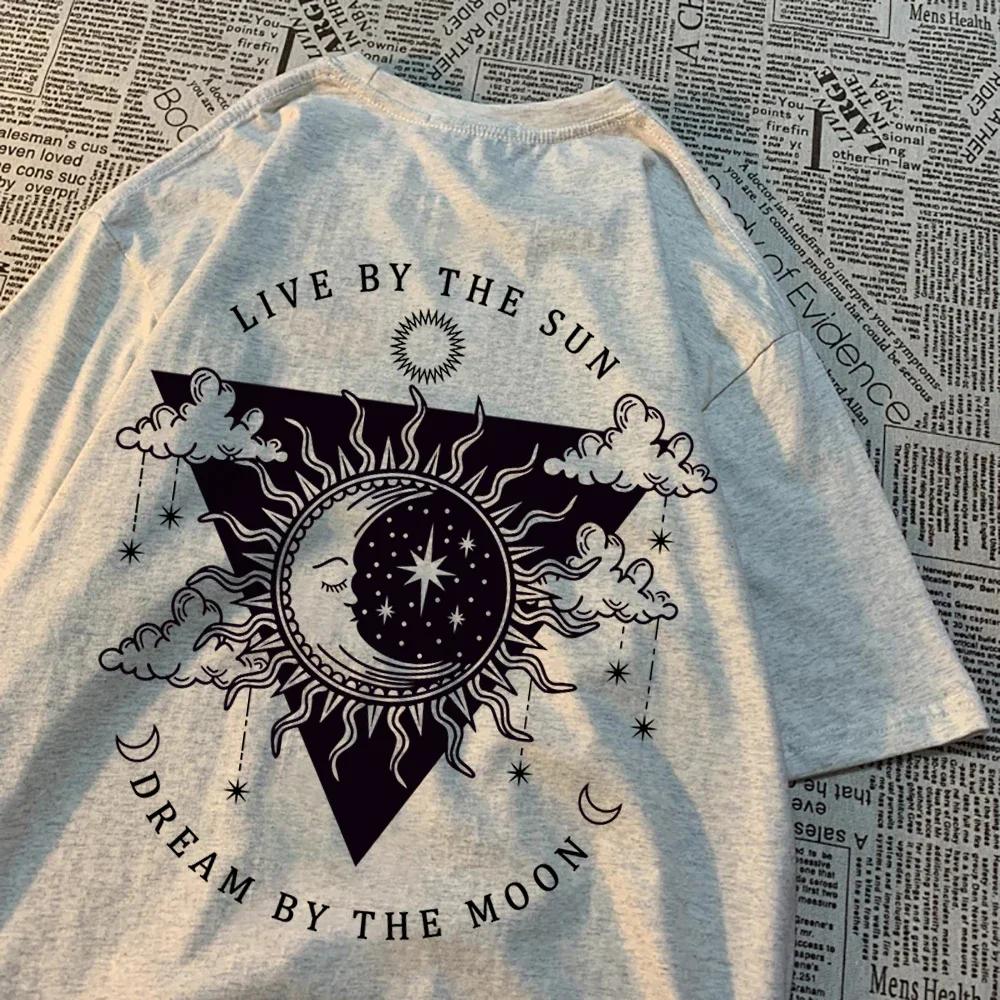 Live By The Sun Dream By The Moon Tshirt Women Hip Hop  Casual Tops Pattern Sweat Summer Clothing Fashion Loose Tshirt