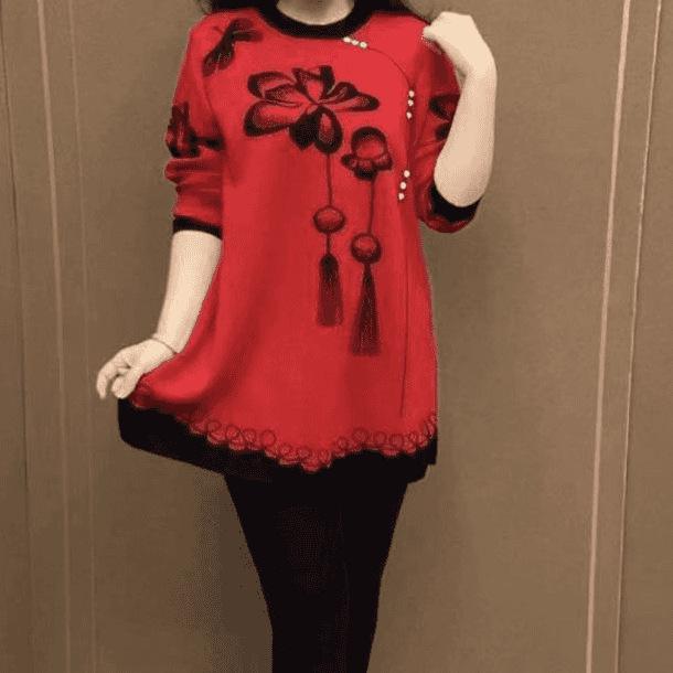 Stylish Floral Knitted Sweater for Middle-Aged & Elderly Women - Perfect for Spring & Autumn