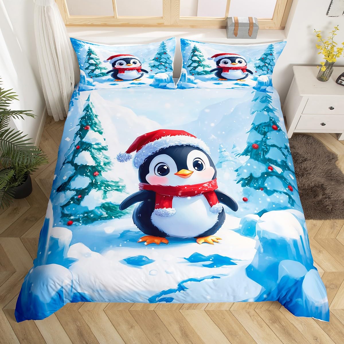 

Trees in The Snow Duvet Cover Sets for Kids Teens Queen Lightweight Quilt Covers Winter Themed Bedding Set Room Decor No Quilt (135x200cm)