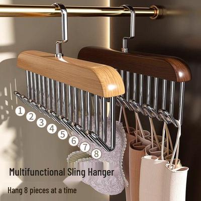 Multi-Functional Solid Wood Hanger for Underwear, Belts, Vests, Scarves, and Socks - Eight Hooks