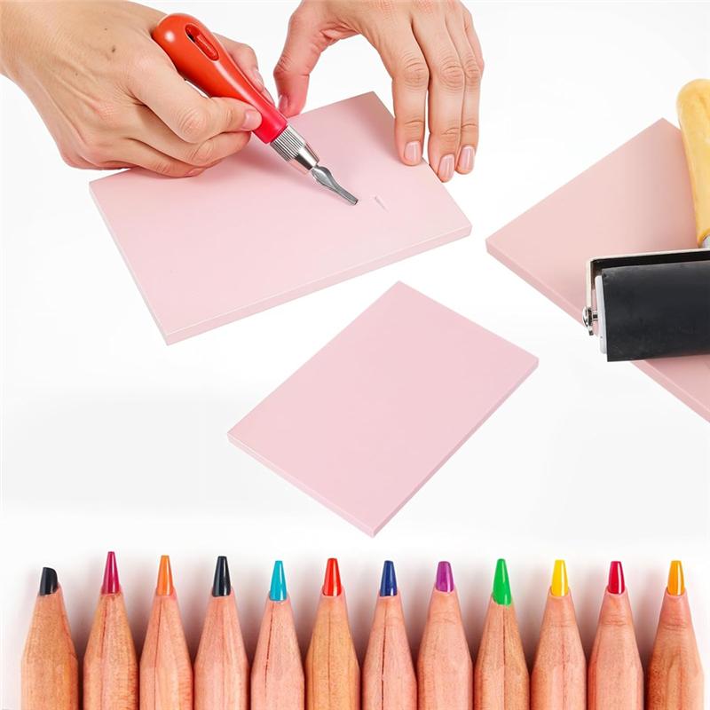 M-Modern-Rubber Block Stamp Carving Kit 4 Pack With Cutting Tools And Brayer Roller For Printmaking Crafts