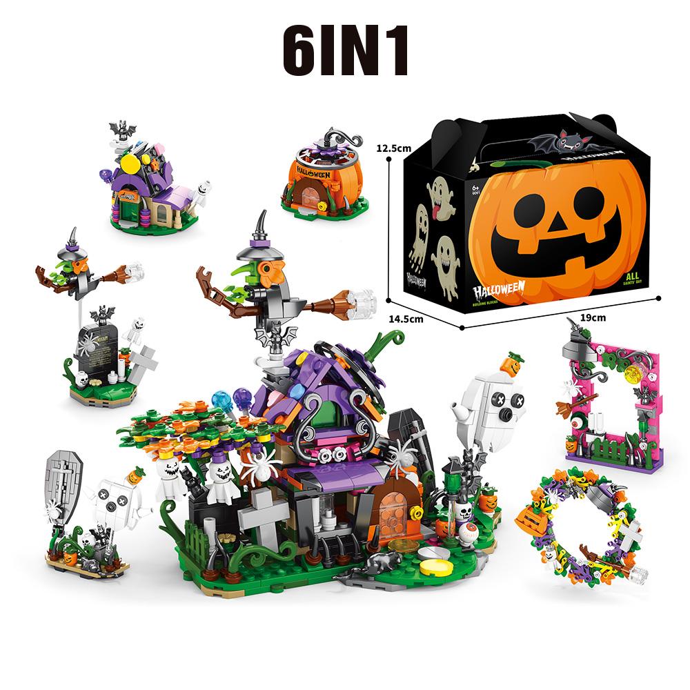 6-in-1 Halloween Mini Building Toy Set,Pumpkin Witch Ghost Building BlocksHalloween Party Favors Gift
