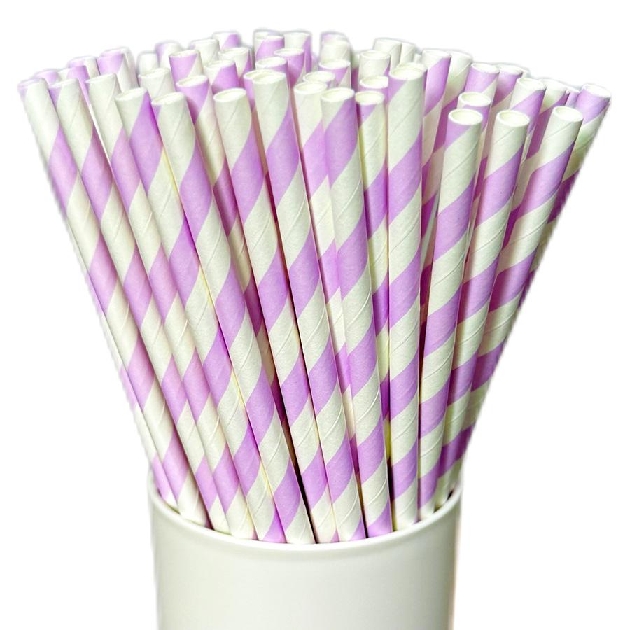 25-Pack Striped Biodegradable Paper Straws for Milk Tea and Beverages